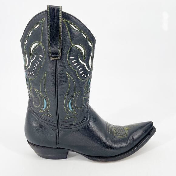 Vintage Y2K Old Gringo Angel Black Blue Short PeeWee Western Cowgirl Boot size 8 - Picture 2 of 10